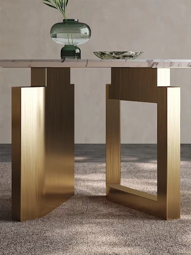 round marble and stainless steel dining table