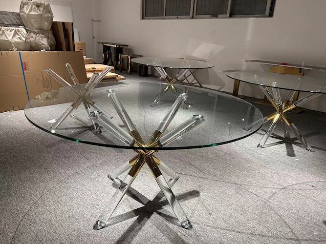 glass and stainless steel dining table