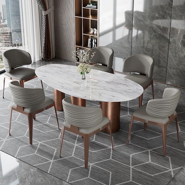 marble and stainless steel dining table